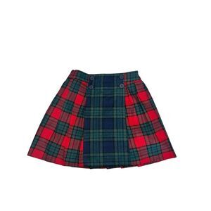 Mini Boden 9-10 yrs mini red green pleated plaid holiday Christmas skirt wool